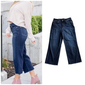 Judy Blue Denim Jeans SUNDAY CHILL HIGH RISE CROPPED WIDE LEG Blue Size 11/30